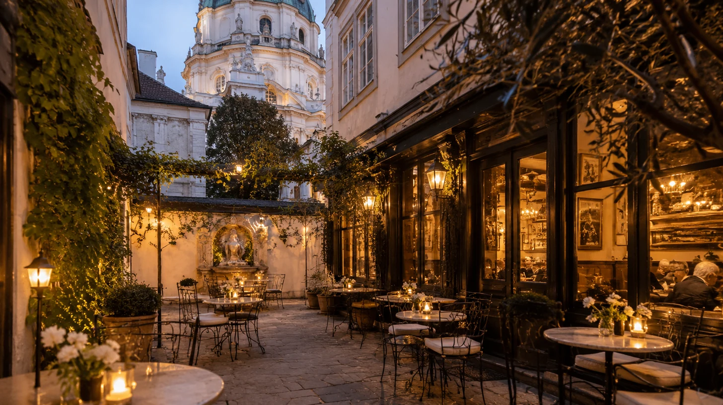 Wiener Altstadt mit historischen Gebäuden und Kaffeehausstimmung